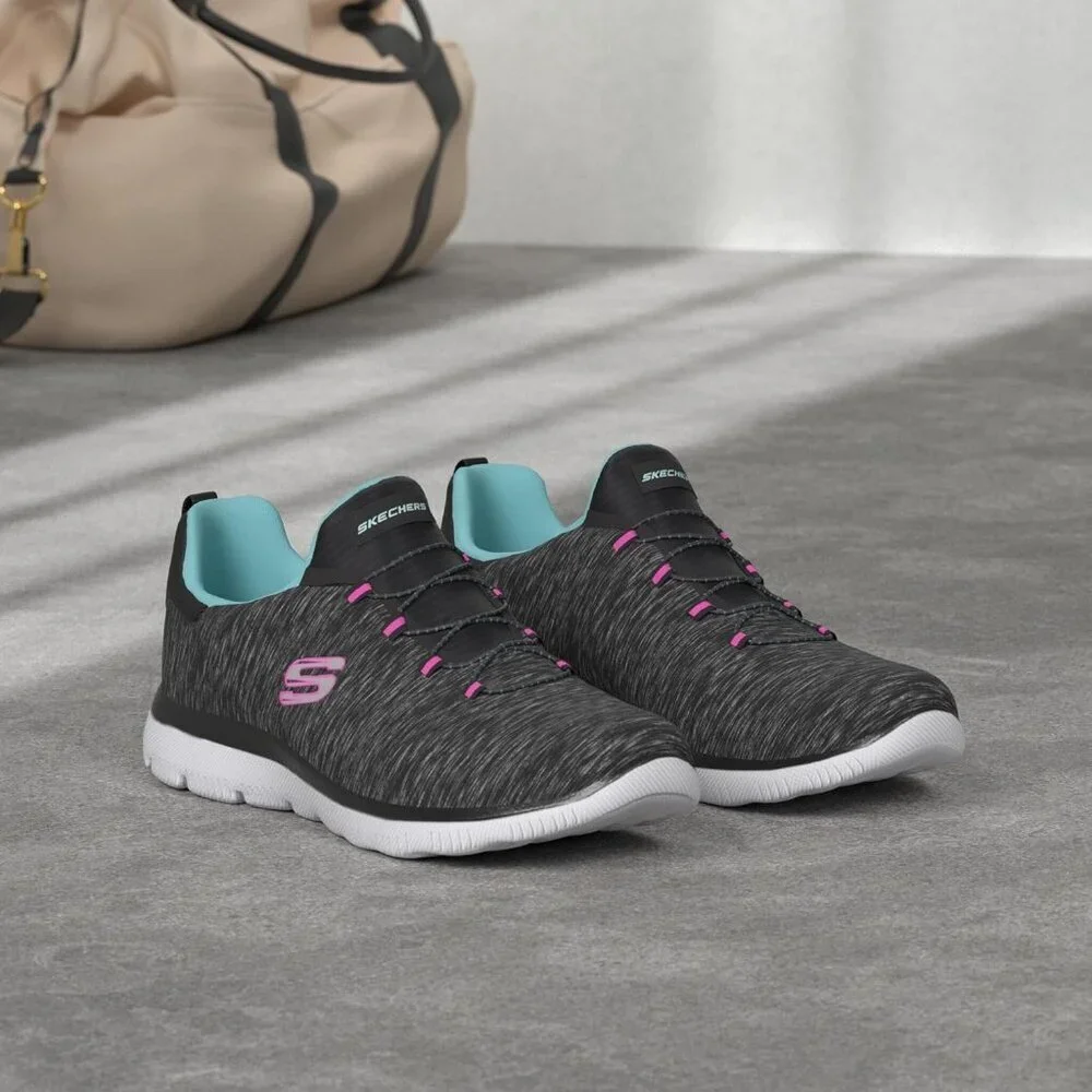 Women's Black/Light Blue 100% Synthetic Summits Quick Getaway Sneakers - Picture 2 of 9